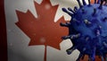 3D illustration Flu coronavirus over Canadian flag. Canada pandemic Covid19