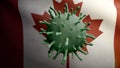 3D illustration Flu coronavirus over Canadian flag. Canada pandemic Covid19