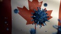 3D illustration Flu coronavirus over Canadian flag. Canada pandemic Covid19