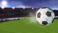 3d illustration of flying football leaving a trail of smoke. Spinning dirty soccer ball, selerctive focus.