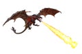 3D illustration of a flying green dragon or wyvern breathing fire downwards isolated on white Royalty Free Stock Photo