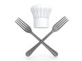 3D illustration of forks and chef hat arrnaged like a jolly roger pirate flag Royalty Free Stock Photo