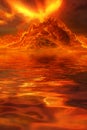 3d illustration, in the form of fantastic burning mountain slopes, with the silhouette of a Phoenix bird, the slopes of