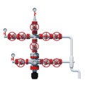 3d illustration Fountain gas fittings natural gas production Grey Red. Front view, facade