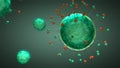 four green colored virus cells with green and red tentacles Royalty Free Stock Photo