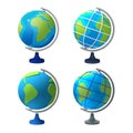 3d illustration of four kinds of different school globe on a white background. Preparation for the school theme. Isolate
