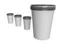 3D Illustration - Four Plastic Cups with Lids