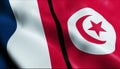 3D Illustration of France and Tunisia Flag