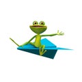 3D Illustration of a Frog on a Blue Paper Plane
