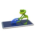 3D Illustration Frog Pulls Email Sign From Smartphone