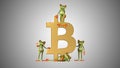 3D Illustration of frogs with bitcoin