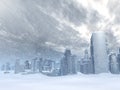 Frozen city during a big snow storm