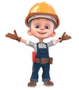 3D illustration funny boy in construction helmet and overalls Royalty Free Stock Photo