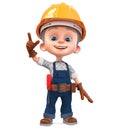 3D illustration funny boy in construction helmet and overalls Royalty Free Stock Photo