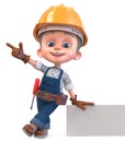 3D illustration funny boy in construction helmet and overalls Royalty Free Stock Photo