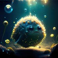 3d illustration of a funny cartoon pufferfish in the sea AI Generated