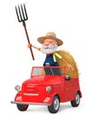 3D illustration funny old grandfather of the farmer on car Royalty Free Stock Photo