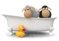3d illustration funny sheep sitting in the bath