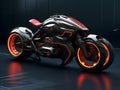 3D illustration of a future motorcycle equipped with the latest features.