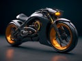 3D illustration of a future motorcycle equipped with the latest features.