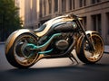 3D illustration of a future motorcycle equipped with the latest features.