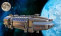 3D Illustration of a Futuristic Cargo Ship Approaching Earth Royalty Free Stock Photo