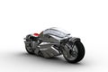 3D illustration of a futuristic cyberpunk style silver motorcycle isolated on a white background