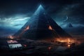 3D illustration of a futuristic landscape with a pyramids at night, AI Generated Royalty Free Stock Photo