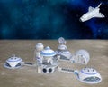 3D Illustration of a Futuristic Moon Base Outpost