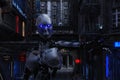3D Illustration of a futuristic urban Scene with Cyborg