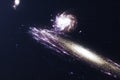 3D illustration galaxy in deep space. Spiral galaxy consisting of star dust, nebula of gas. Concept of deep space travel