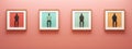3d illustration of a gallery with shadowbox portraits of a person in different colored frames and backgrounds Royalty Free Stock Photo