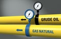 3d illustration gas and oil pipe. Barometers at zero Royalty Free Stock Photo