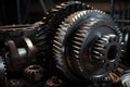 3d illustration of gear wheels, close up. Industrial background, Realistic industrial engine gear and wheels, AI Generated