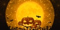 3d illustration ghost release night on halloween happy pumpkin on orange halloween background with full moon bats and cobwebs for