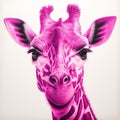 Magenta Giraffe Drawing By Adam Deacon - Hyper-realistic Portraiture Art