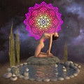 Beautiful girl doing yoga and meditation 3d illustration