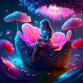 3d illustration of a girl sitting in a flower bed with flowers Generative AI Royalty Free Stock Photo