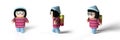 3D illustration of glasses nerd young woman alone tourist backpack walking to adventure life with winter cloth on Multiview.