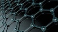 3D illustration of a glowing crystal lattice of graphene, carbon molecule, superconductor, material of the future, on a dark