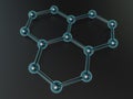 3D illustration of a glowing fragment of the crystal lattice of graphene, carbon molecule, superconductor, material of the future