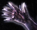 3D-Illustration of a glowing human female hand with a kirlian aura showing different symbols Royalty Free Stock Photo