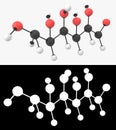 3D illustration of a glucose openchain molecule with alpha layer