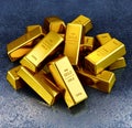 3d illustration of a gold bars on hard metall back