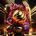 3d illustration of gold and black background with beautiful orchids AI Generated