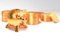 3d illustration - gold coins and piggy bank concept of business success and income profit
