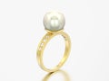 3D illustration gold diamond engagement wedding ring with pearl Royalty Free Stock Photo