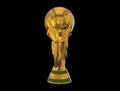 Gold FIFA world cup trophy showing Asian map on black background Royalty Free Stock Photo