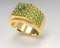 Gold ring with green emeralds