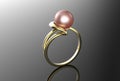 3D illustration of gold rings with pearl